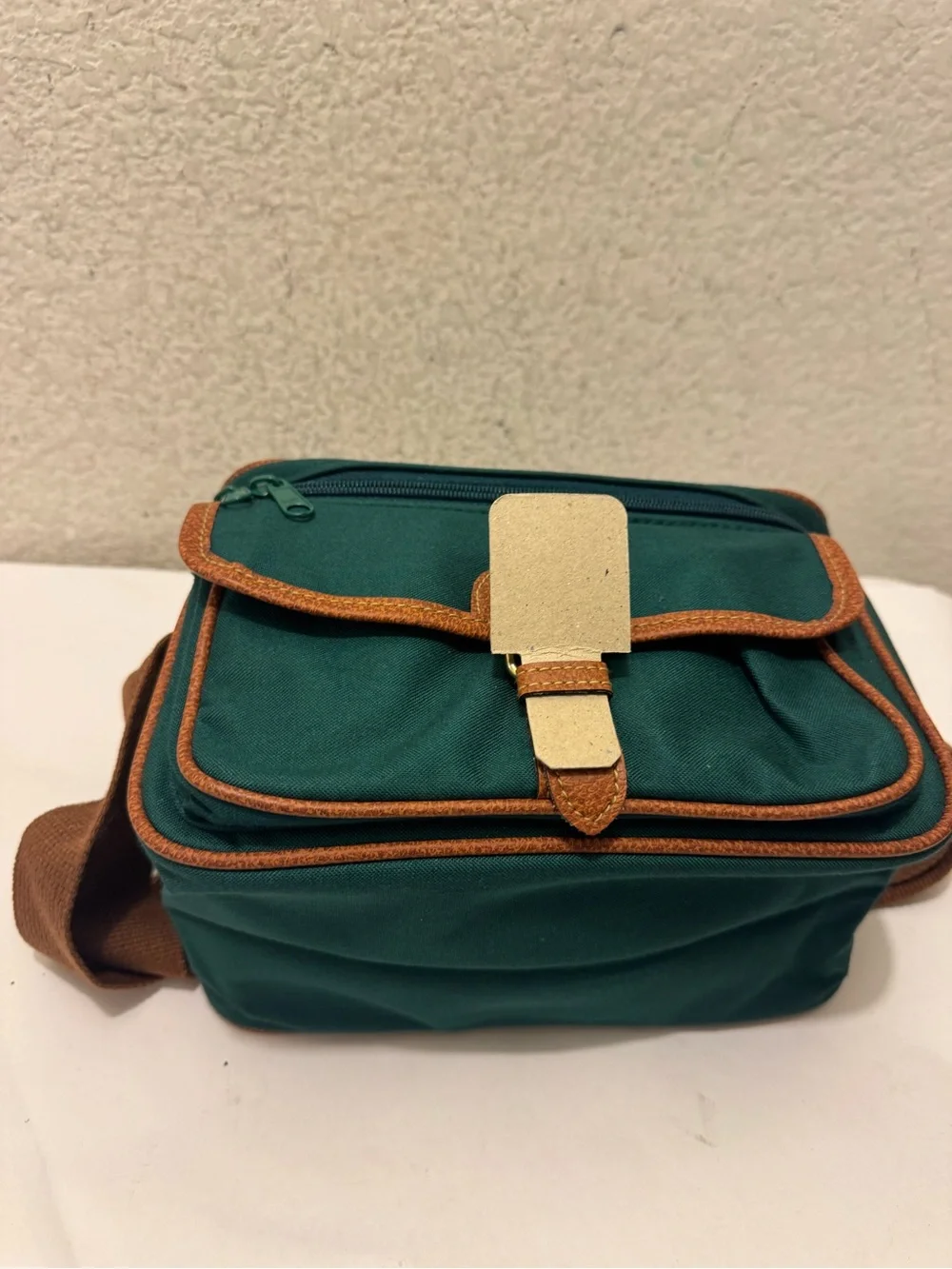 NWOT Ralph Lauren Teal Canvas Messenger Bag with Brown Trim